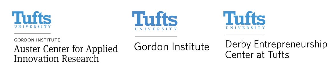 Auster Center for Applied Innovation Research, Tufts Gordon Institute, and Derby Entrepreneurship Center at Tufts logos