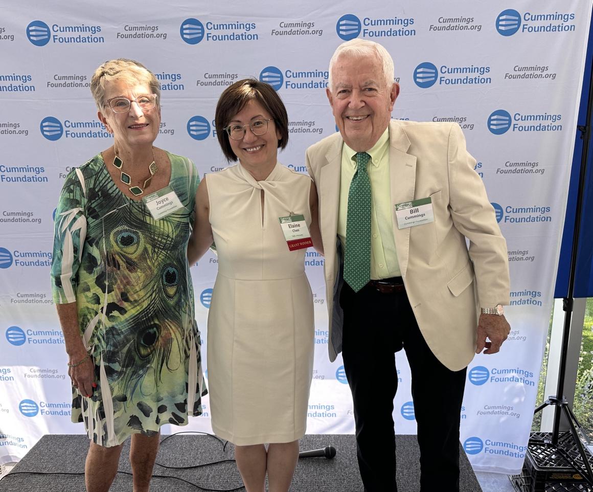 Elaine poses for a photo with Joyce and Bill Cummings of Cummings Foundation.